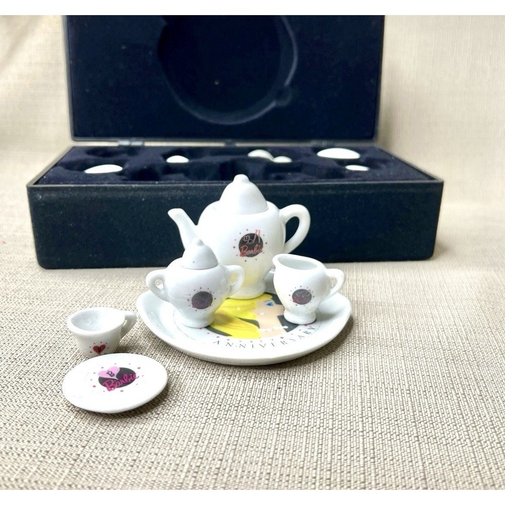 VINTAGE Barbie Miniature Nostalgic China Tea Set 35th Anniversary Teapot Dishes - Picture 5 of 6